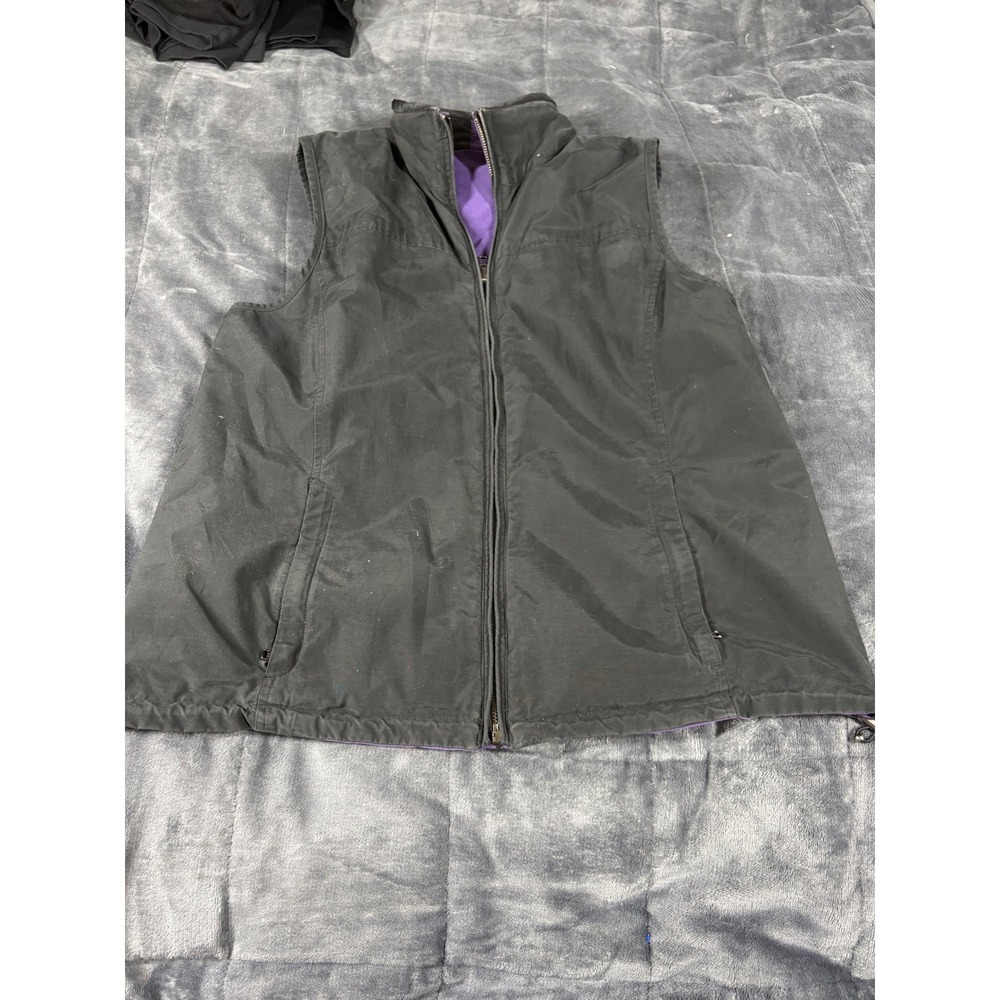 Lauren Ralph Lauren Womens Black Purple Reversible Trim Zip Vest‎ Large L-RL